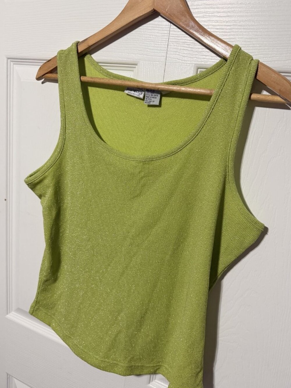 Newport News Jeanology Green Metallic Lurex Tank, Size XL